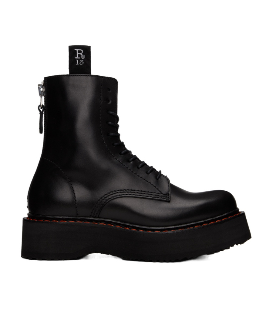 R13 Platform Leather Ankle Boots In Black