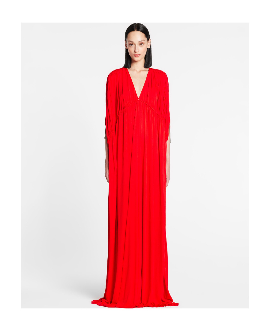 Lanvin V-neck Gathered-detail Maxi Dress In Red