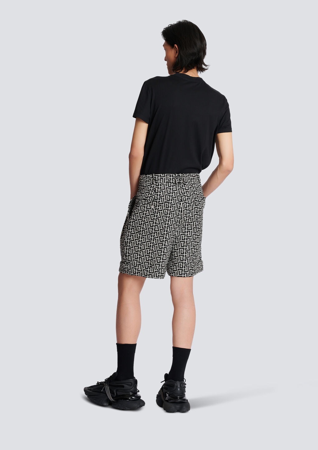 BALMAIN WOOL BERMUDA SHORTS WITH MONOGRAM