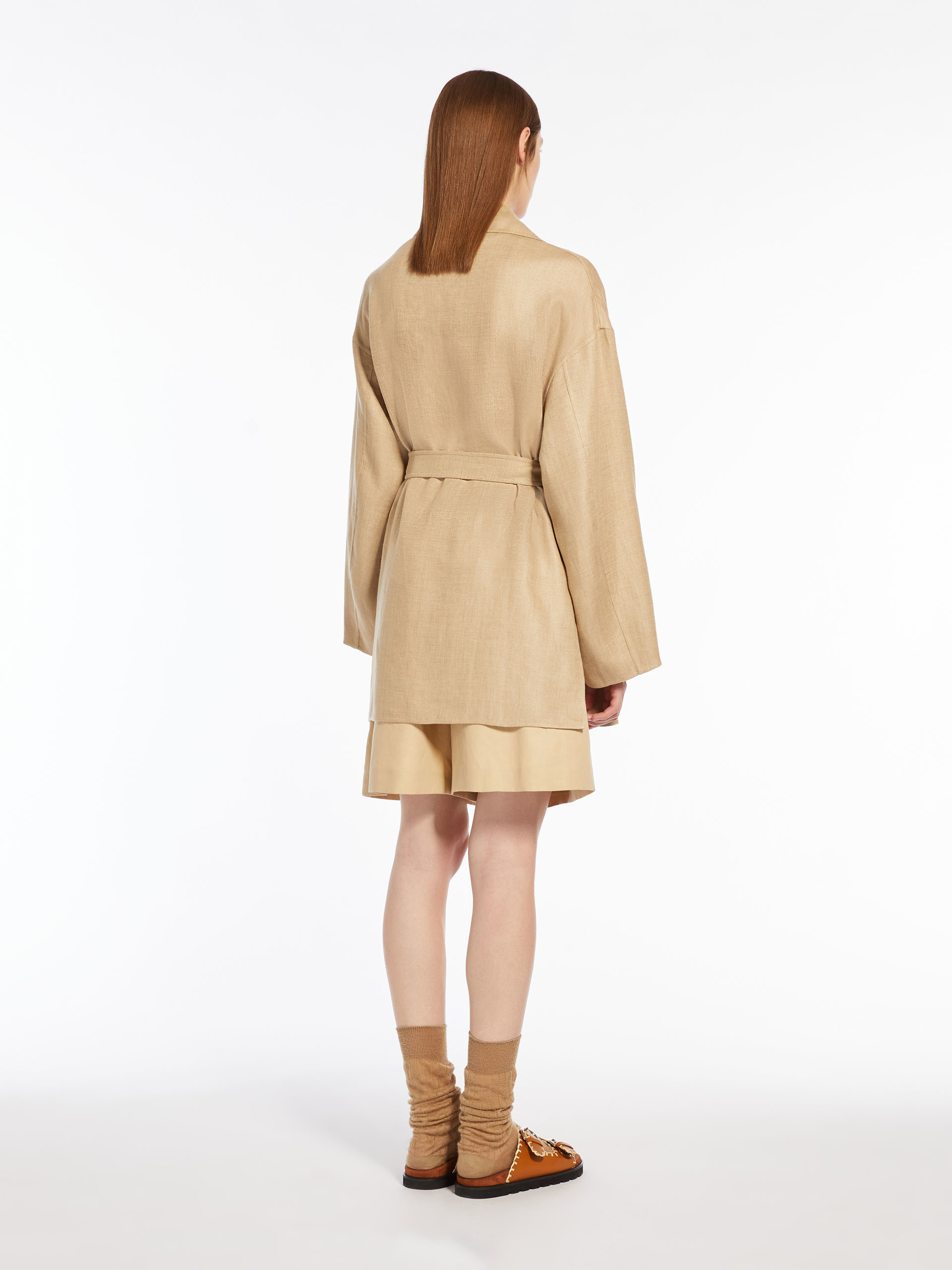 Shop Weekend Max Mara Belted Long-sleeved Jacket In Nude