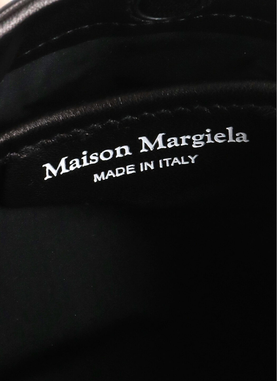 Maison Margiela Puffy Jet-black Leather Bag With Logo Patch And Silver Hardware In Black