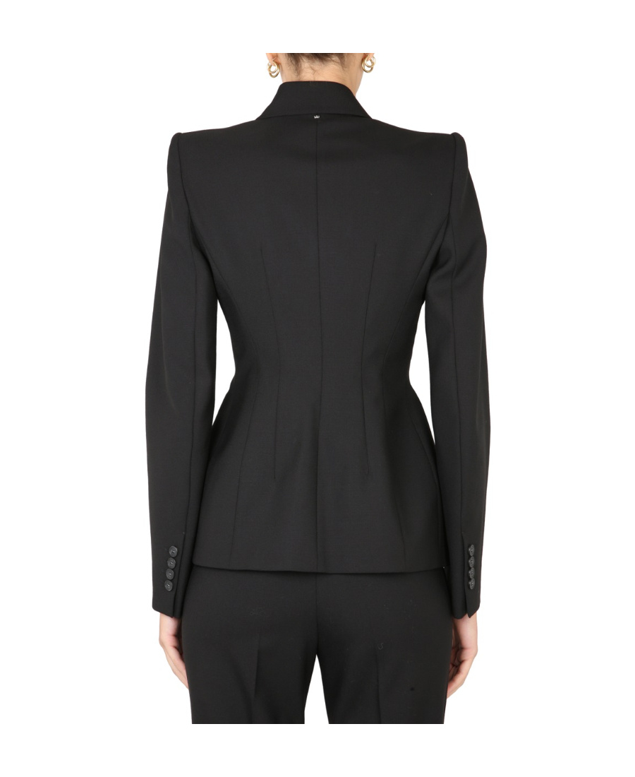 Sportmax Black Slim Double-breasted Jacket Wth Rhinestone Detail In Stretch Polyamide Woman In Black