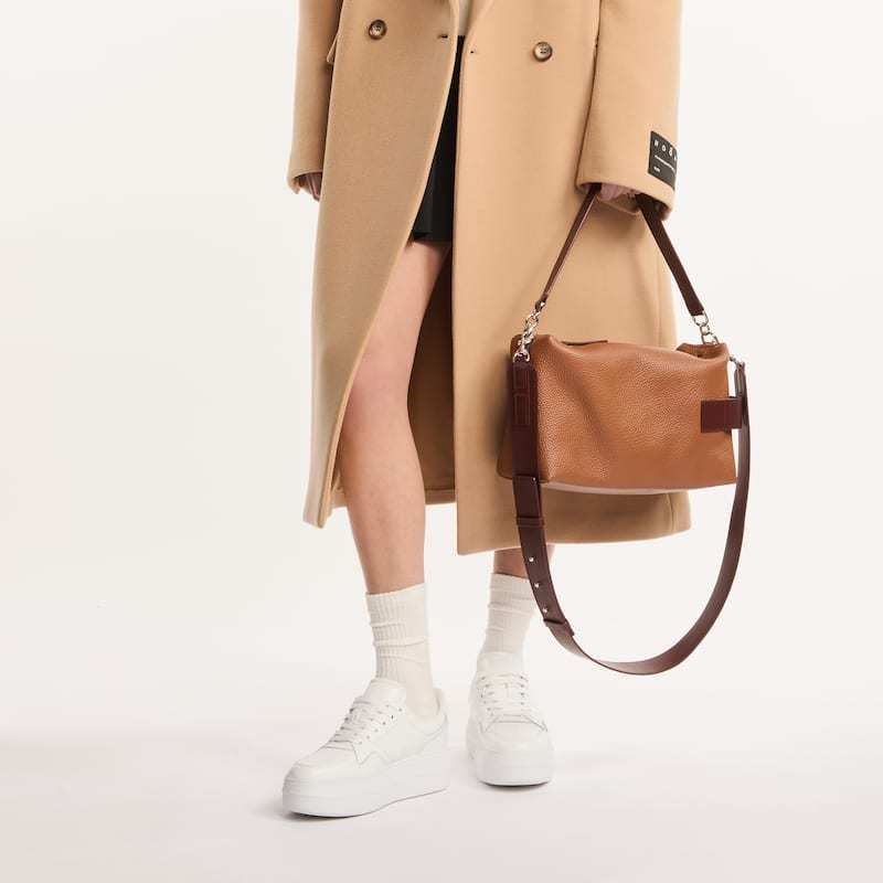 Hogan Script Bauletto Leather Shoulder Bag In Brown