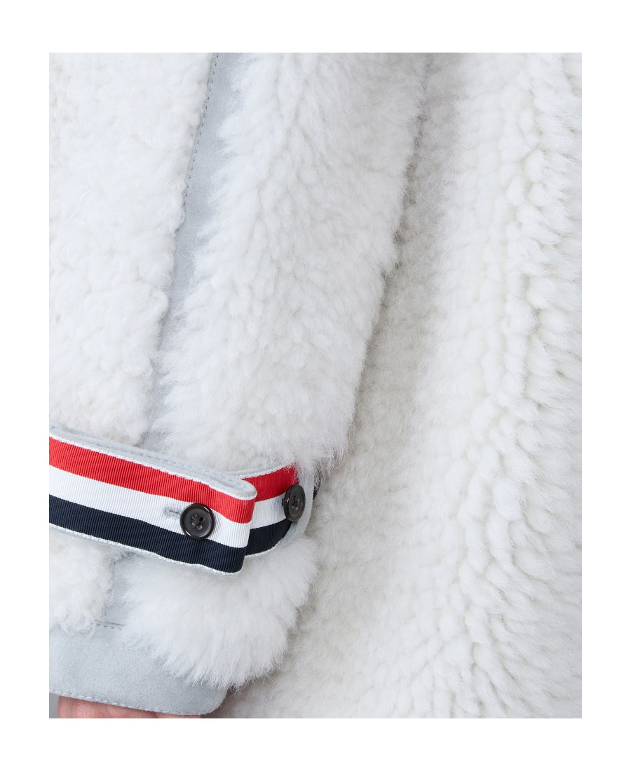 Thom Browne Stripe-trim Hooded Shearling Coat In White