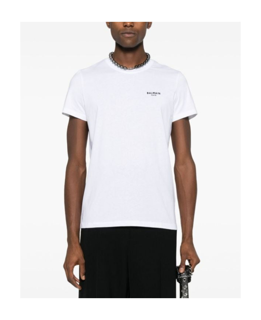 Balmain White Crewneck T-shirt With Logo Lettering Embroidery In White