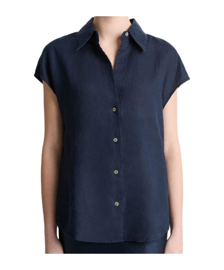 Vince Cap-sleeve Linen Button-front Blouse