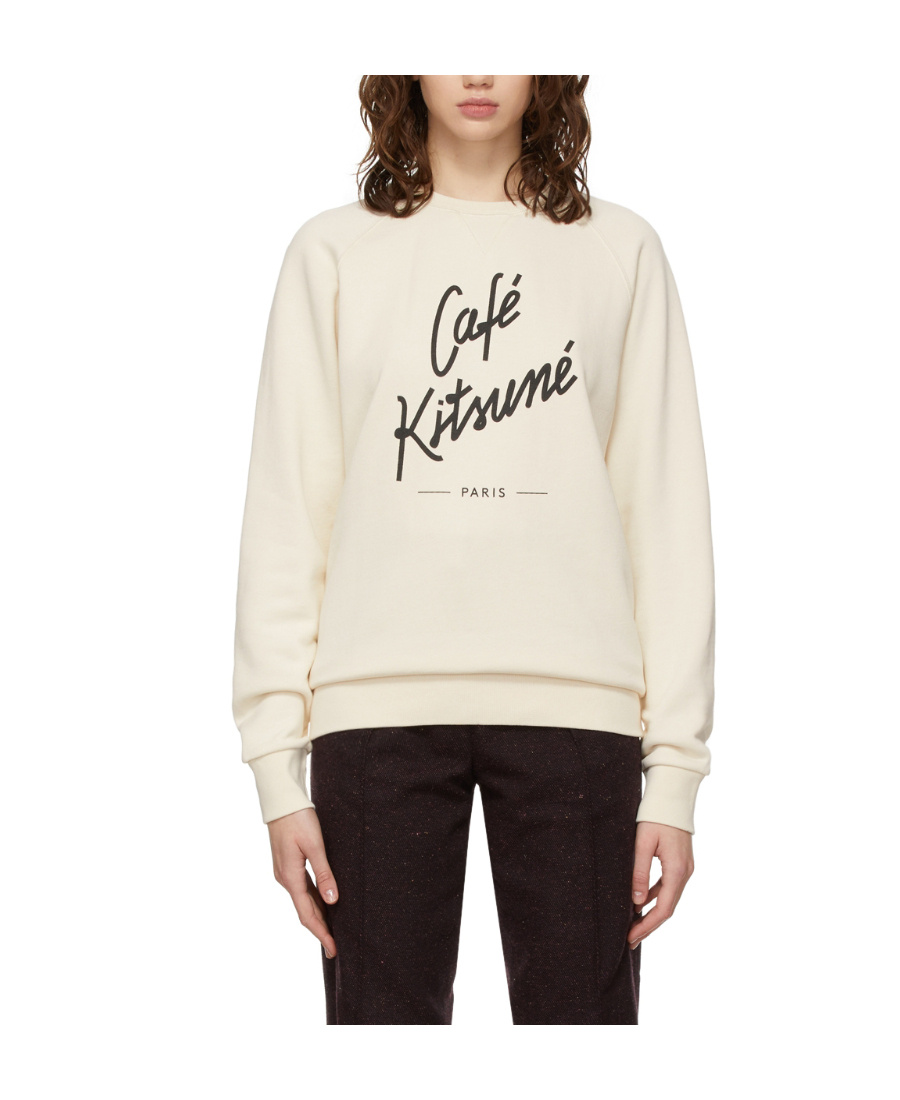 Shop Maison Kitsuné Gray And White Logo Printed Round-neck Sweater