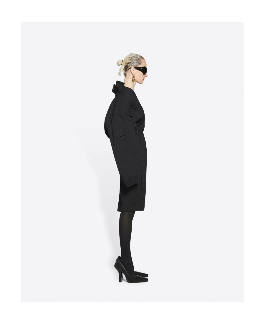 Balenciaga Off-shoulder Cargo Midi Dress In Black