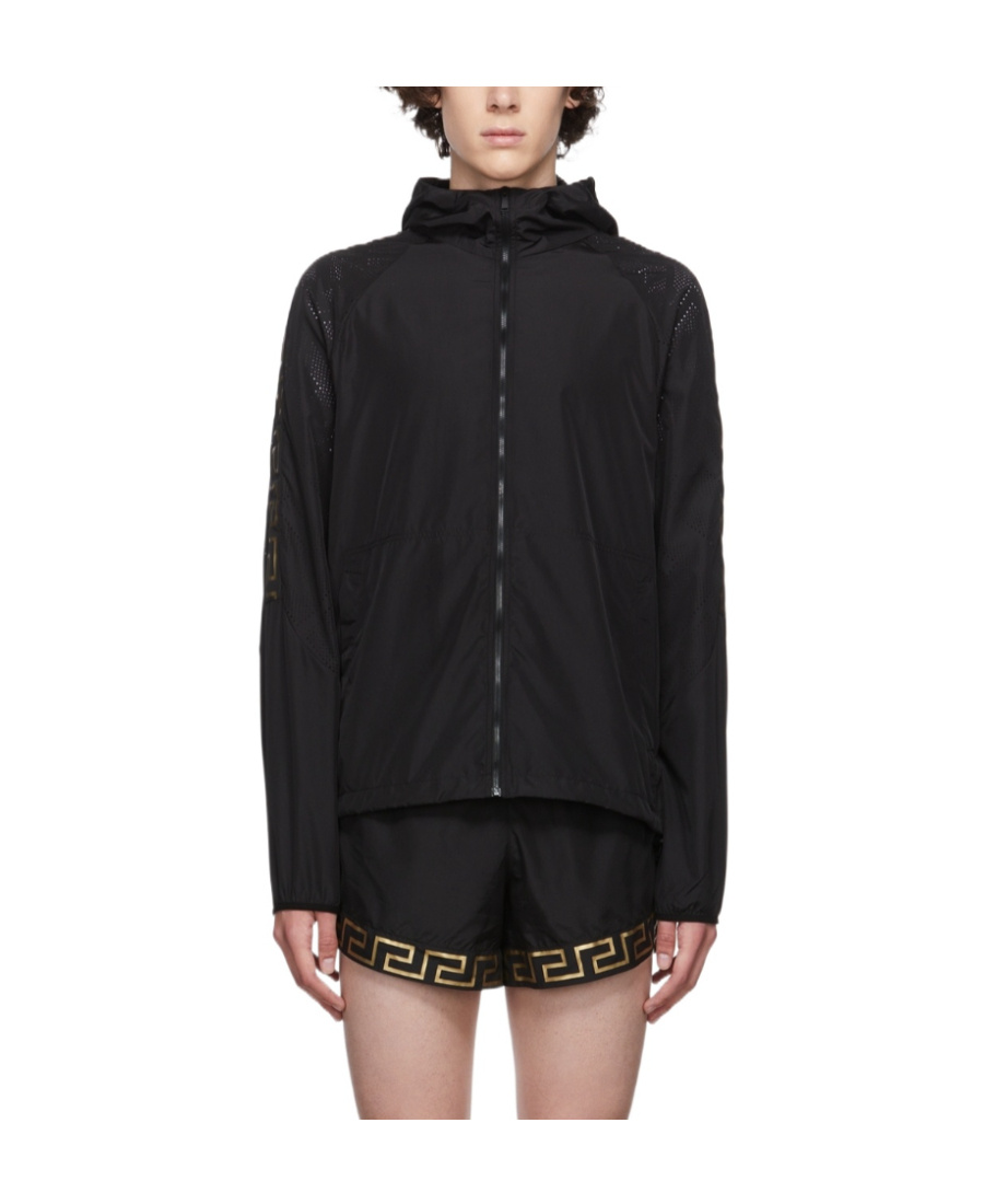 Versace La Greca-print Zip-fastening Hoodie In Black