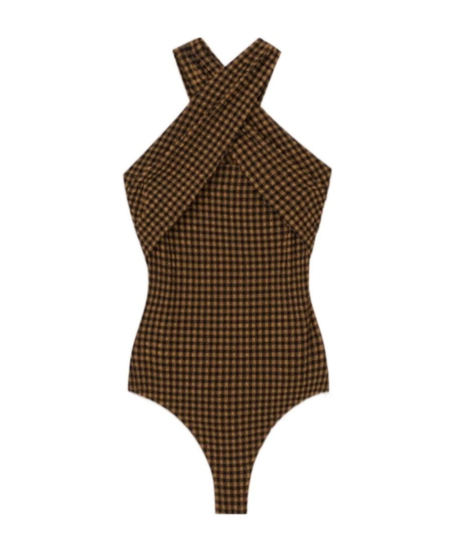 Nanushka Rana Seersucker Wrap-front Bodysuit In Brown