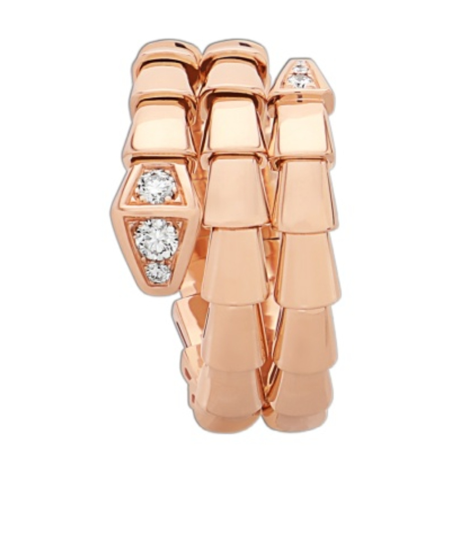 Bvlgari Womens Rose Gold Serpenti Viper 18ct Rose-gold And 0.1ct Brilliant-cut Diamond Ring In Yellow
