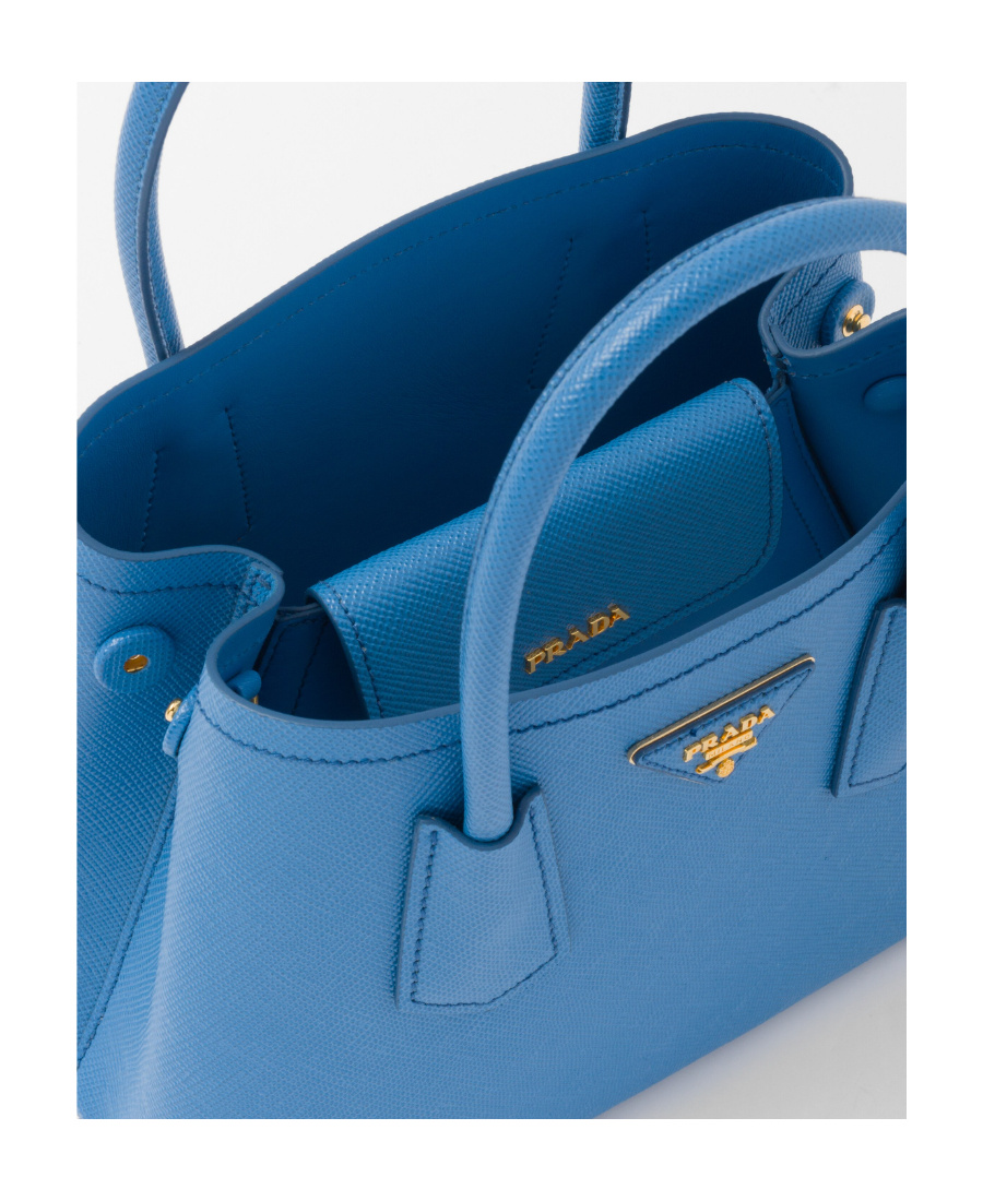 Prada Leather Logo-patch Shoulder Bag In Blue