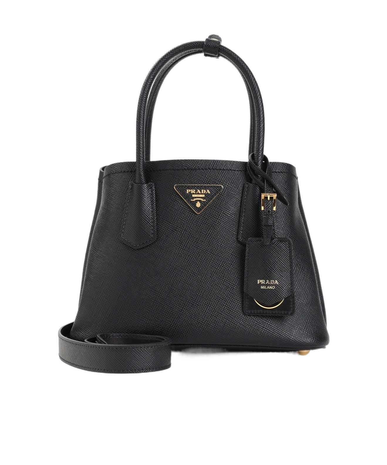 Prada Grained Calf Leather Shoulder Bag With Structured Silhouette In Black