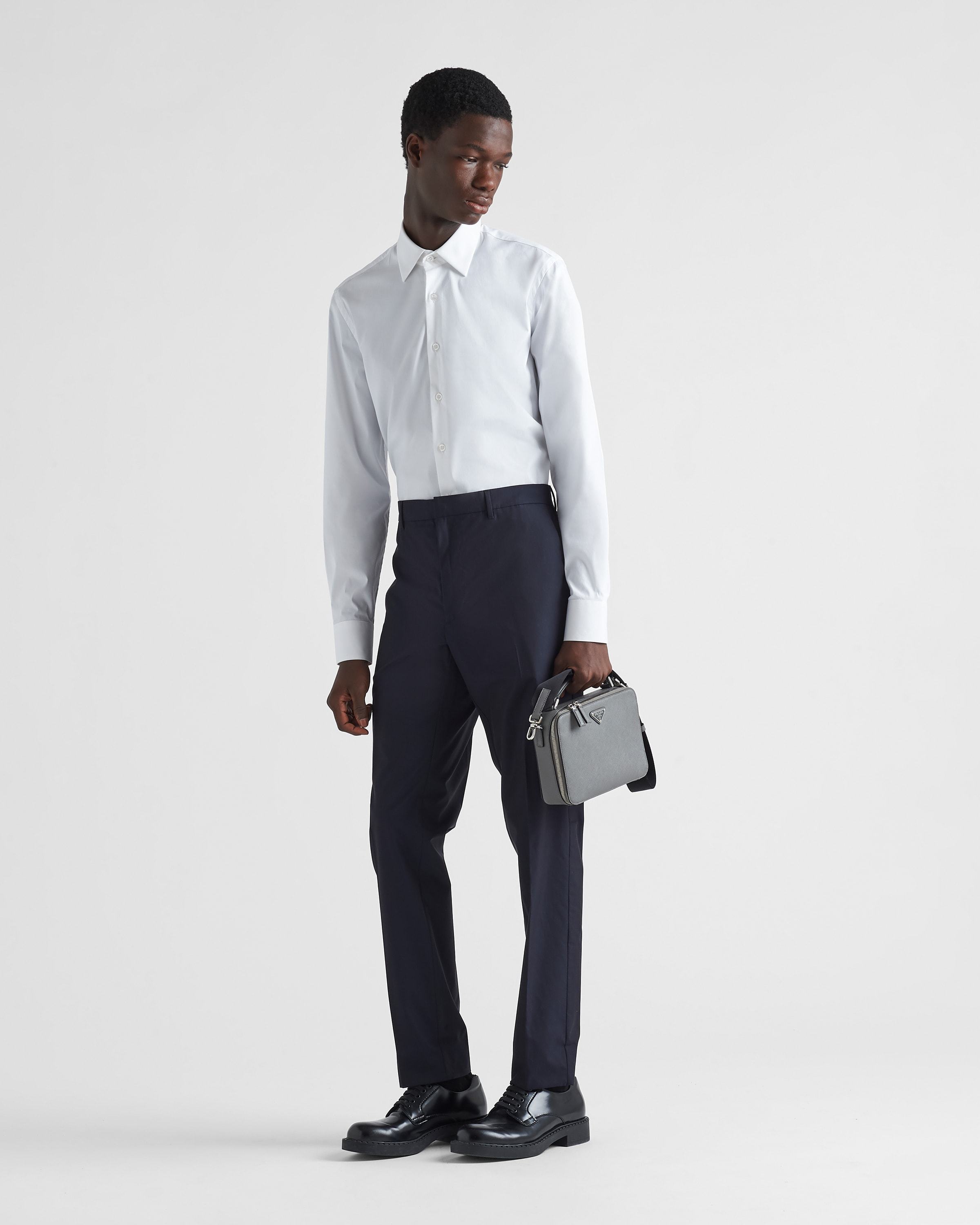 Prada Sling-inserted Bag Casual Trousers In Blue