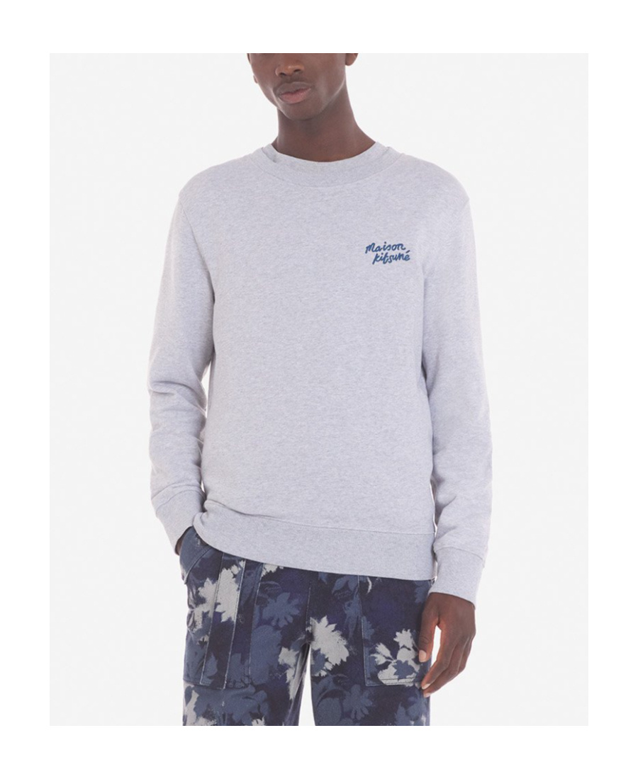 Maison Kitsuné Logo-embroidered Mélange-effect Sweatshirt In Gray