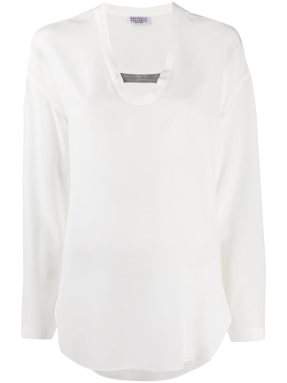 Brunello Cucinelli V-neck Silk Blouse In White