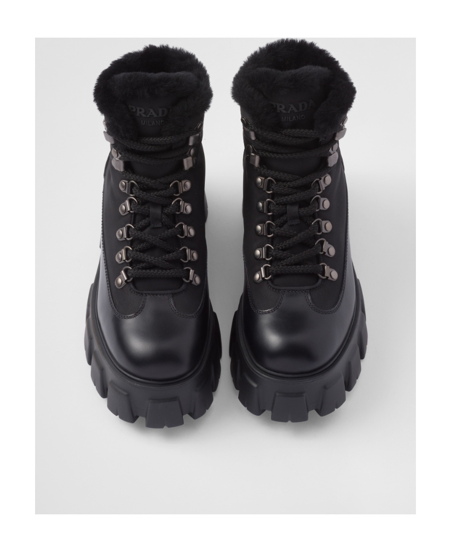 Prada Monolith Laced Short Boots In Black