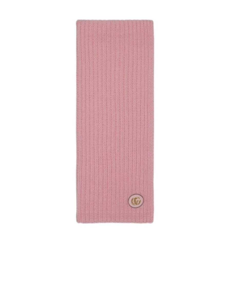 Shop Gucci Double G Ribbed-knit Cashmere Scarf In Pink
