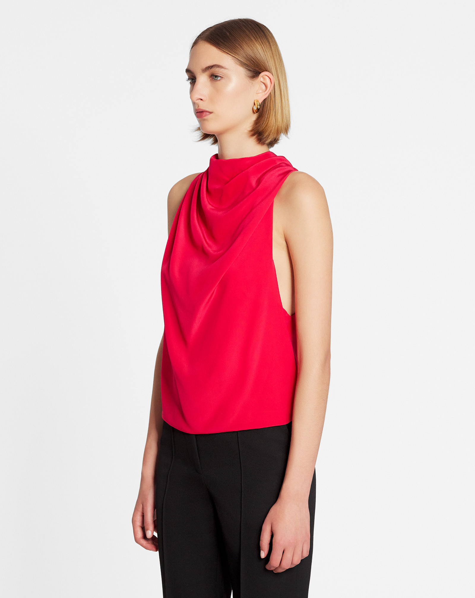 Lanvin Draped Sleeveless Silk Top In Red
