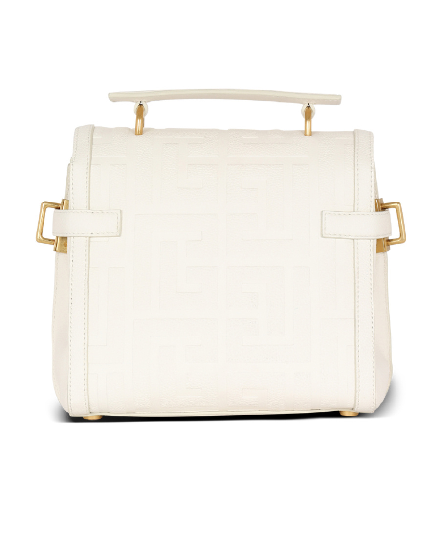 Balmain B-buzz 23 Monogrammed Grained Leather Bag In White