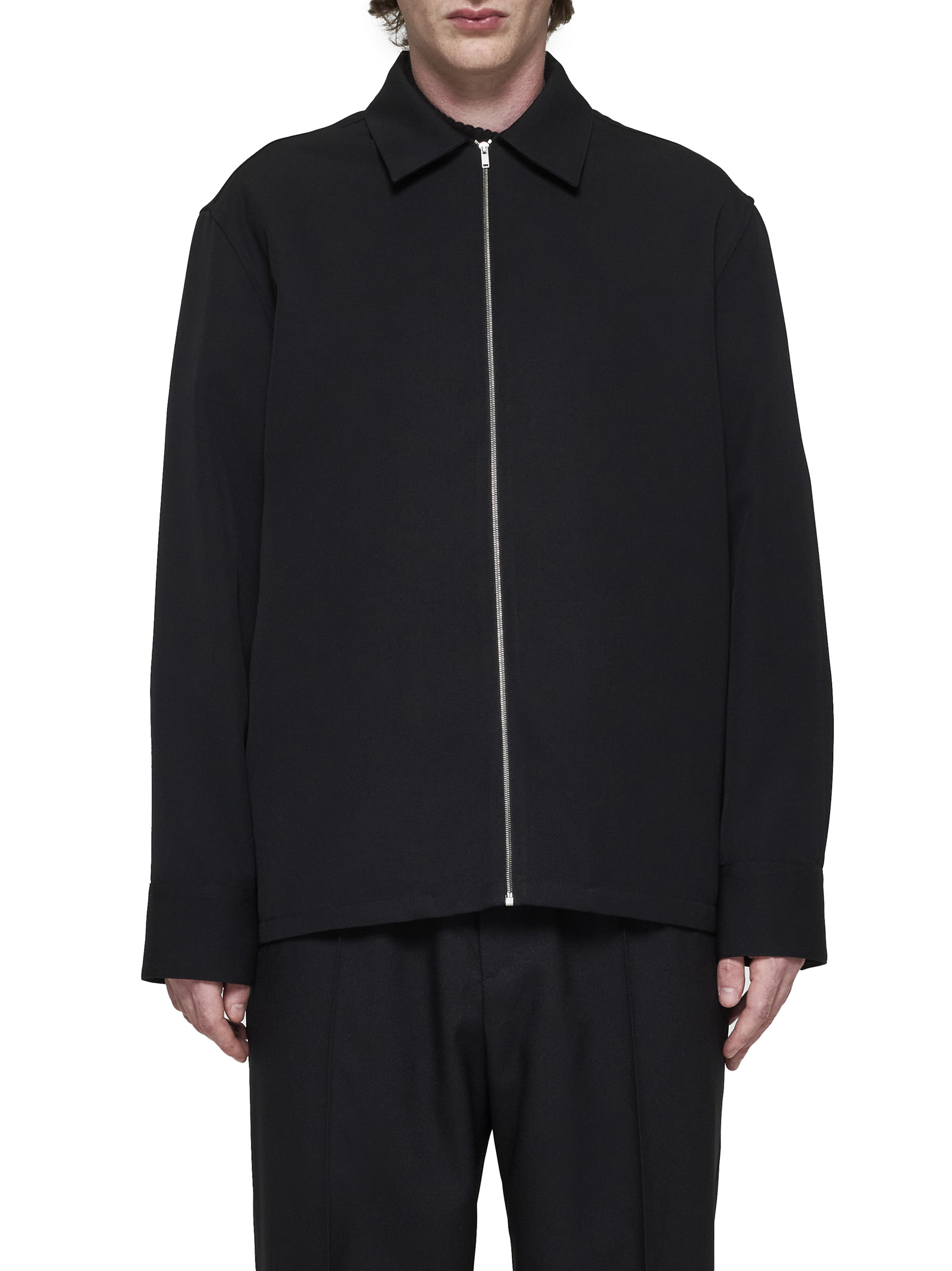 Jil Sander Minimalist Zippered Wool Overshirt In Black