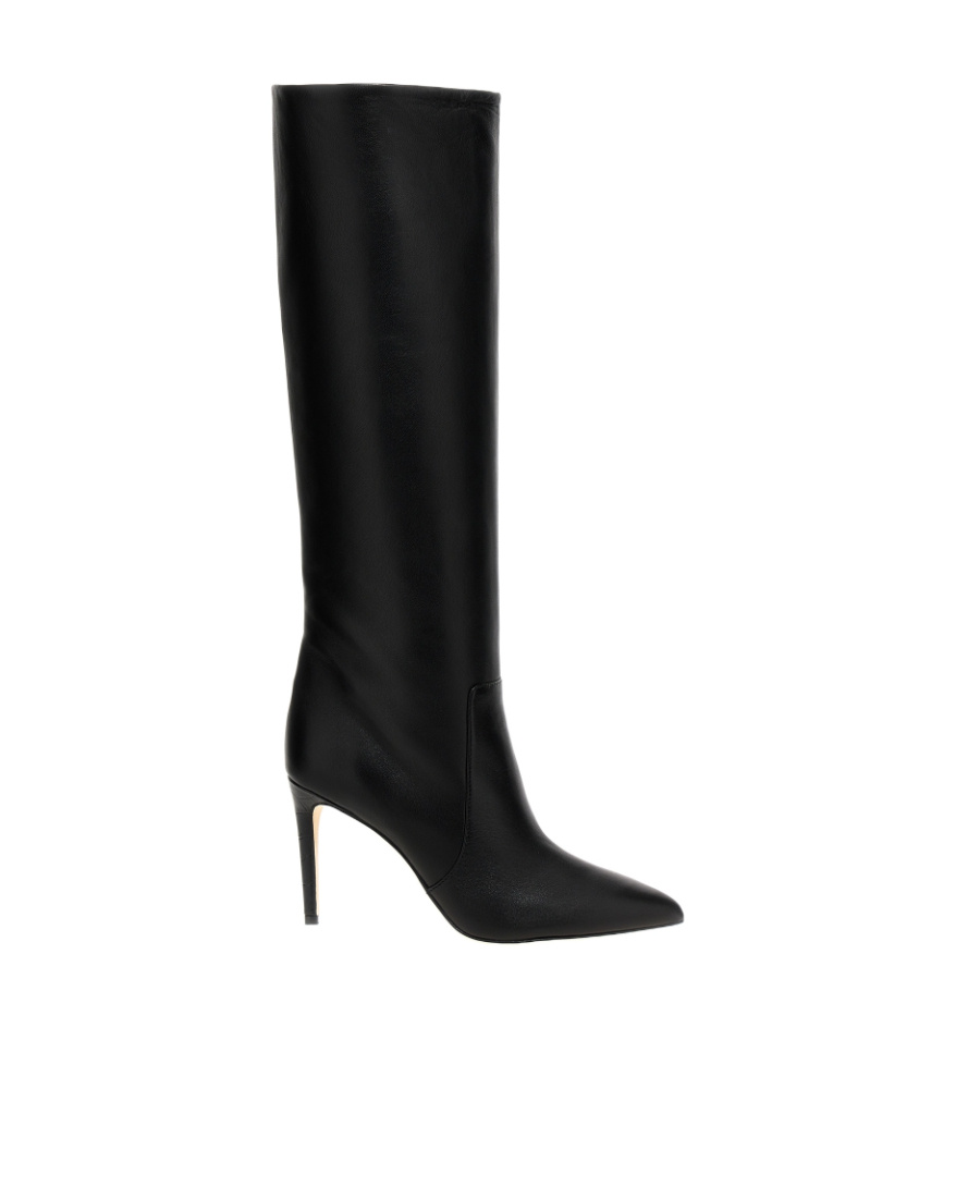 Paris Texas Stiletto Croc-effect Trimmed Leather Knee Boots In Black