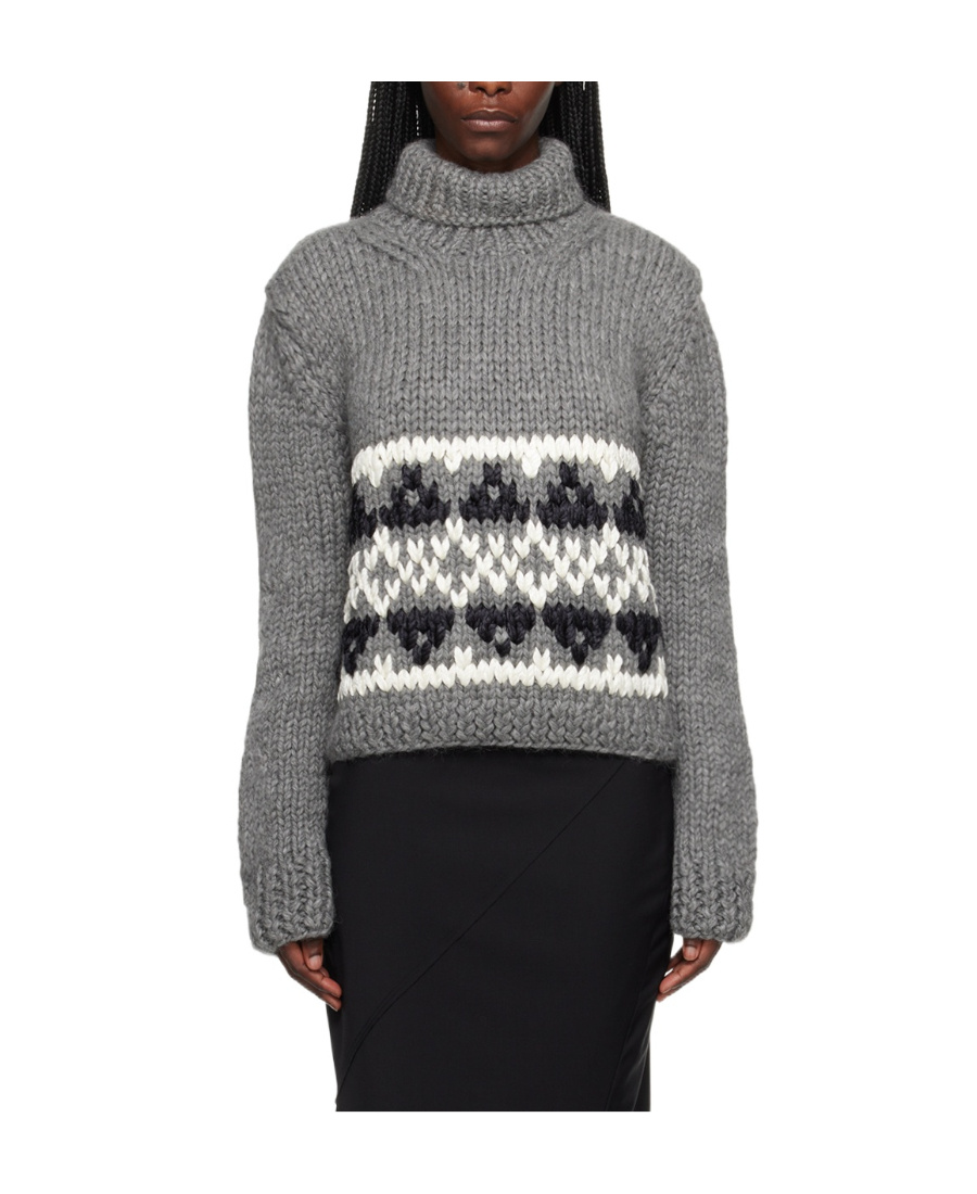 Jil Sander Gray Jacquard Turtleneck In Gray