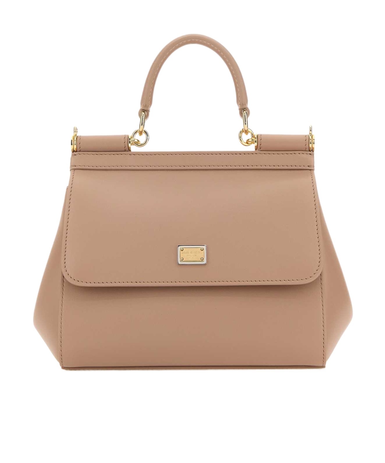 Dolce & Gabbana Structured Top Handle Handbag With Gold-tone Hardware In Nude