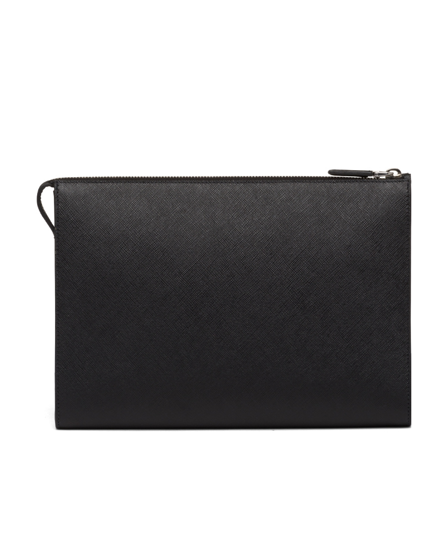 Prada Logo Plaque Zipped Clutch Bag In Black