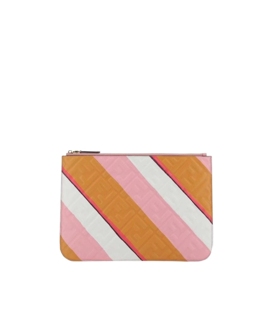 Fendi Logo Diagonal Stripe Handbag In Brown