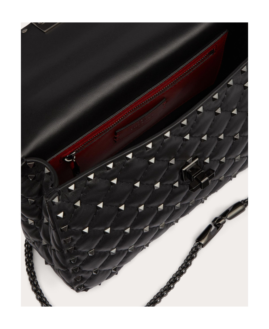 Valentino Rockstud Spike Lambskin Shoulder Bag In Black