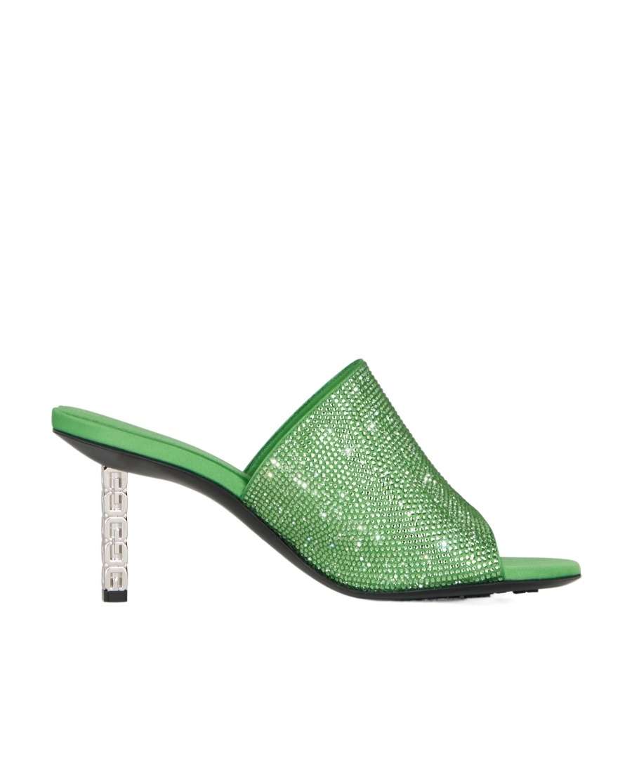 Givenchy G Cube Satin Flat Sandals With Strass In Green