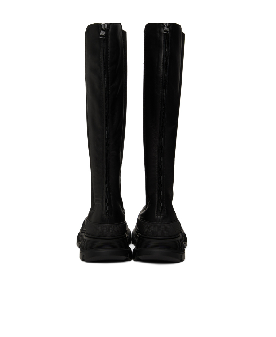 Alexander Mcqueen Round-toe Knee-high Boots In Black