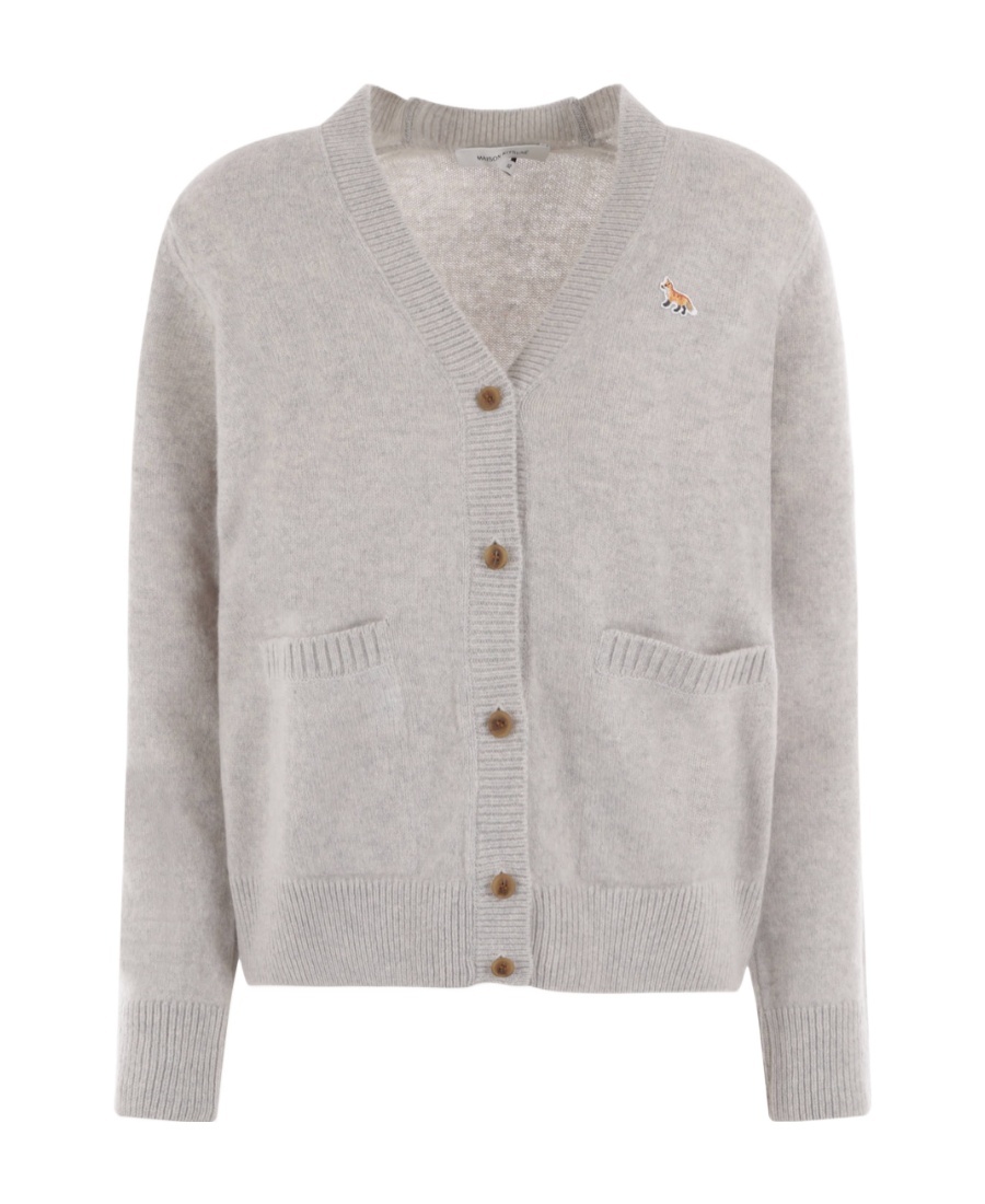 MAISON KITSUNÉ LOGO-PATCH V-NECK WOOL CARDIGAN