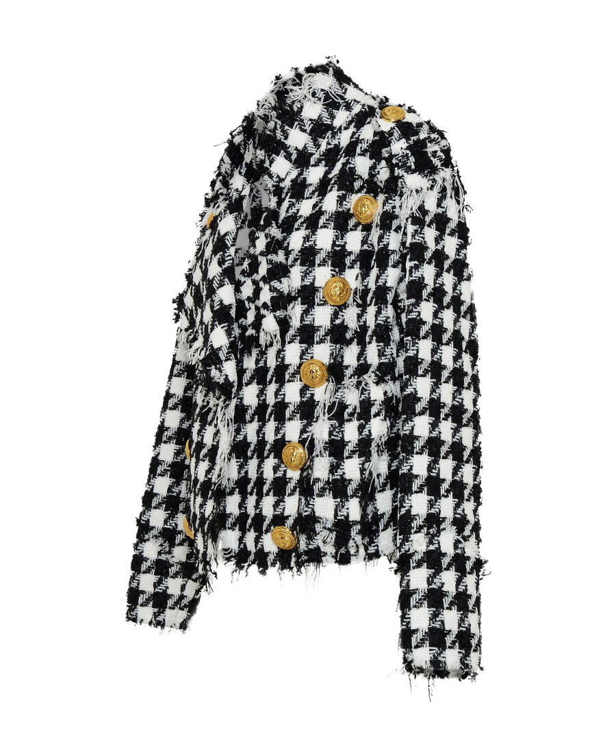 Balmain White & Black Double-breasted Jacket In Black