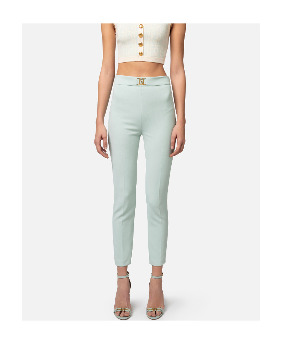 Elisabetta Franchi Logo-plaque Straigh-leg Trousers In Gray