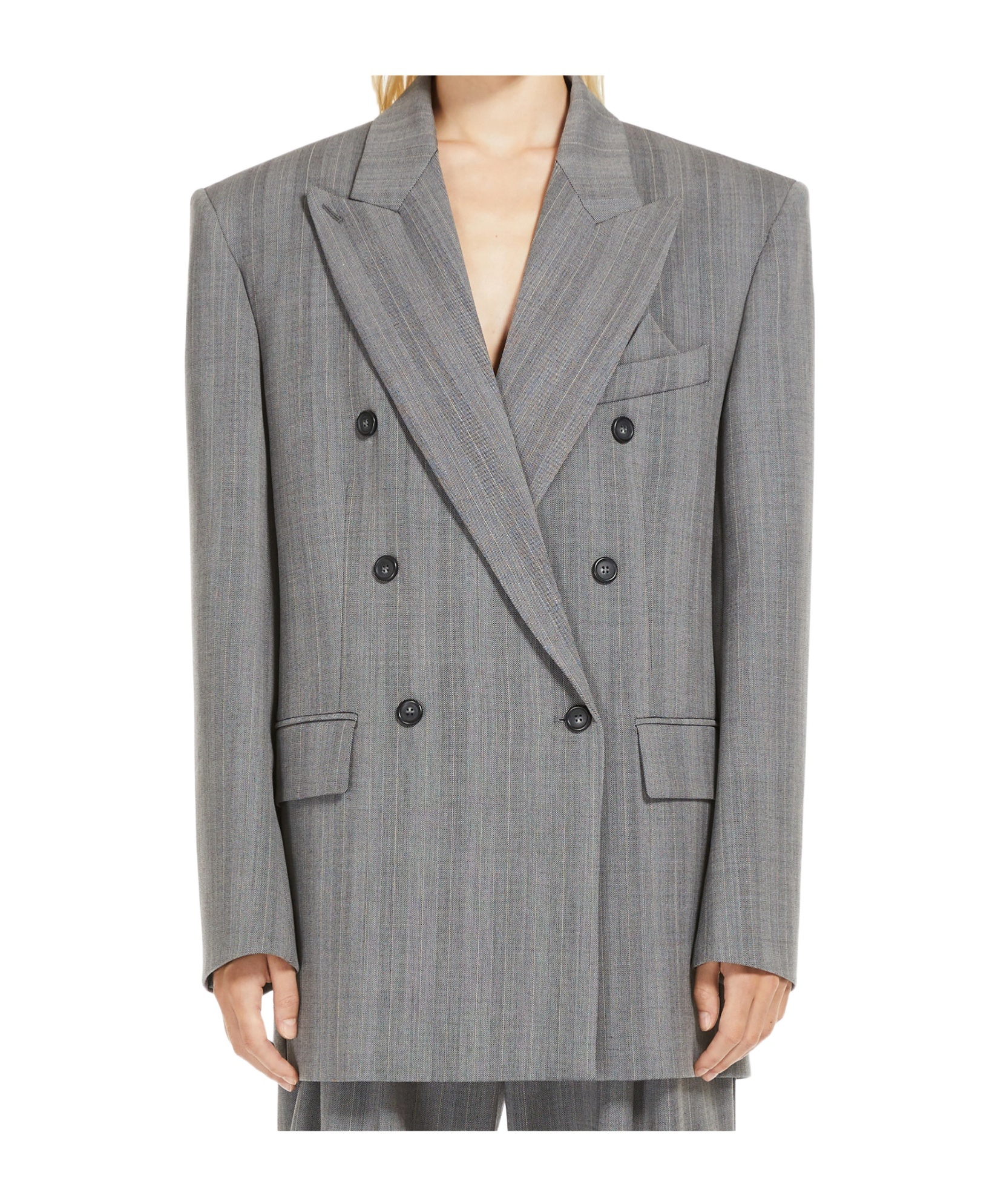 Sportmax Striped Double-breasted Long-sleeved Jacket In Gray