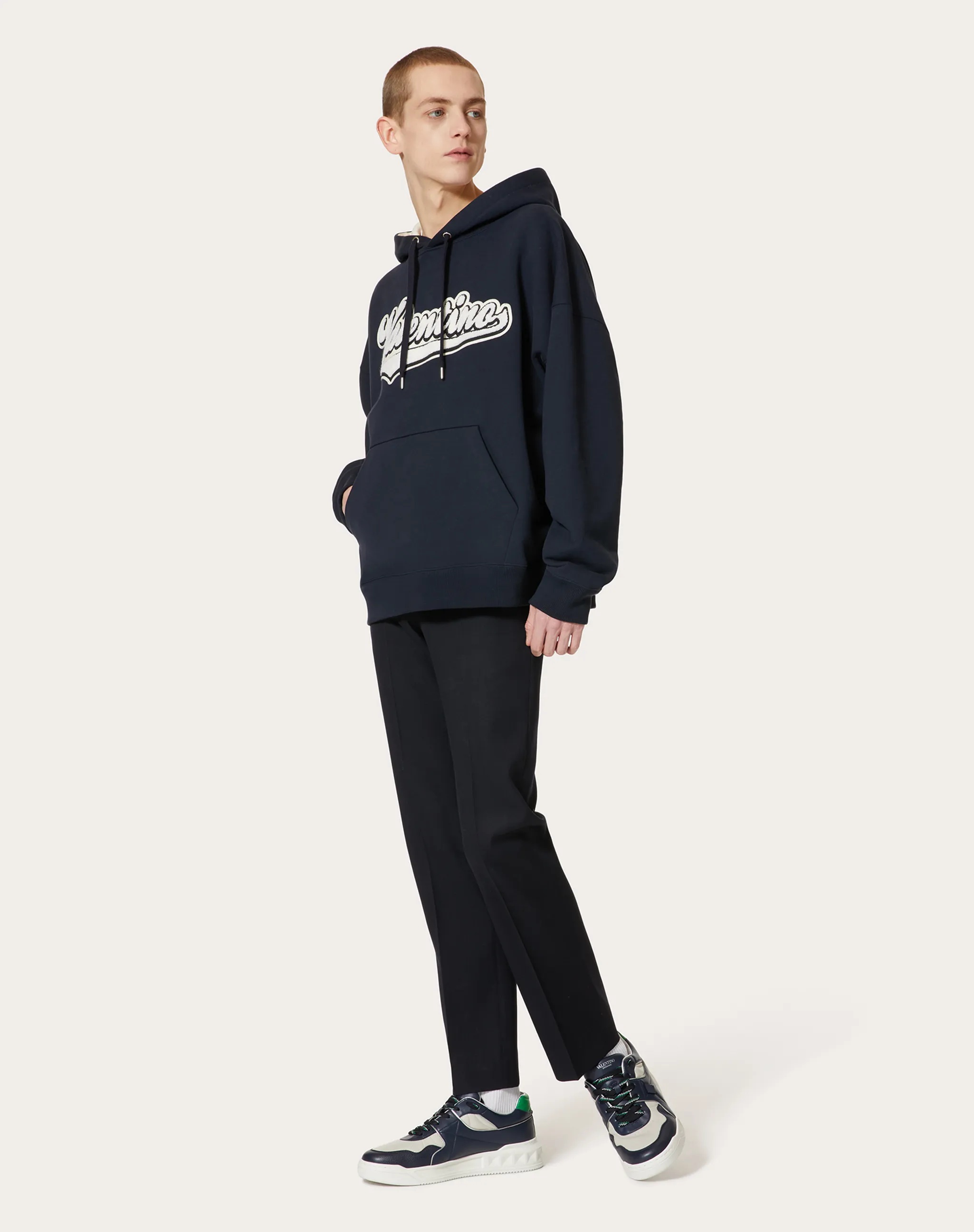 Valentino Embroidered Logo-patch Hoodie In Black
