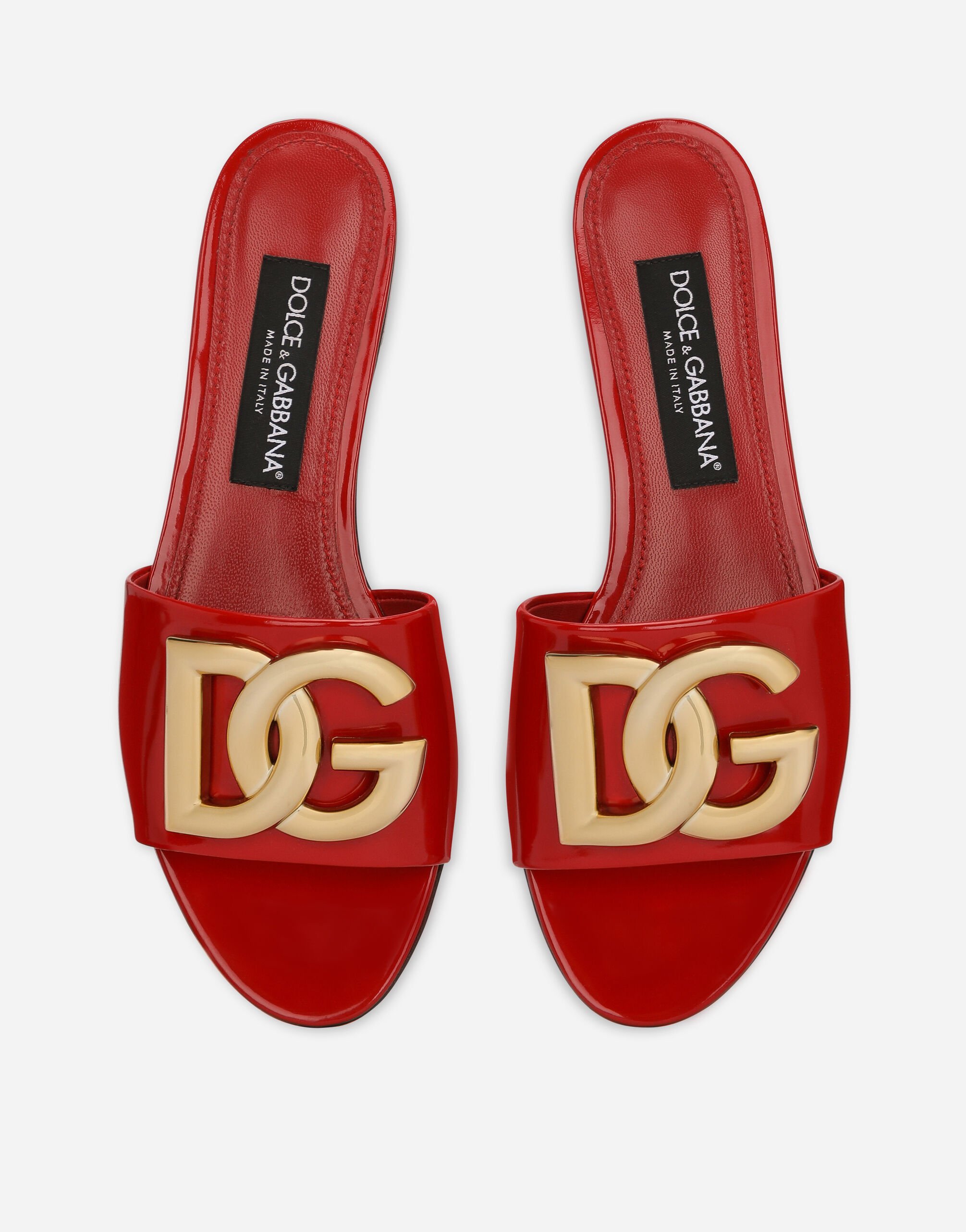 Dolce & Gabbana Bianca Dg Logo Flat Sandals In Polished Leather In Red