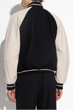 Emporio Armani Leather-sleeved Varsity Jacket In White