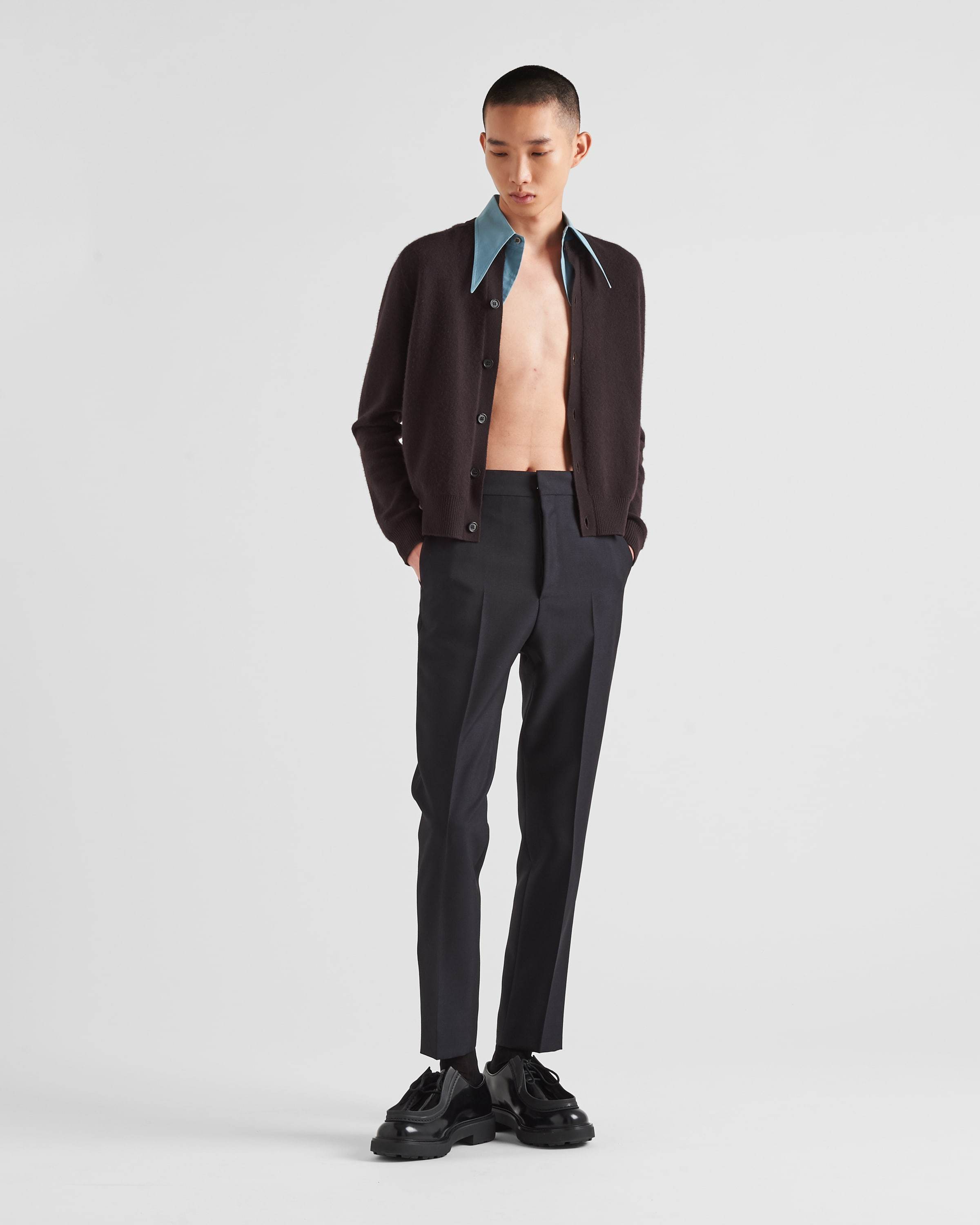 Prada Detachable-collar Cashmere-blend Cardigan In Brown