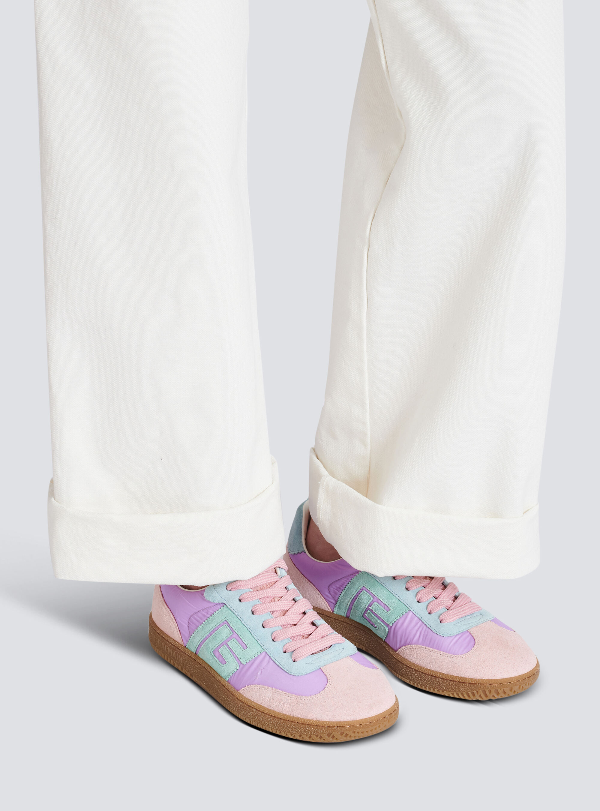Balmain Swan Suede Rubber Sole Sneakers In Multi