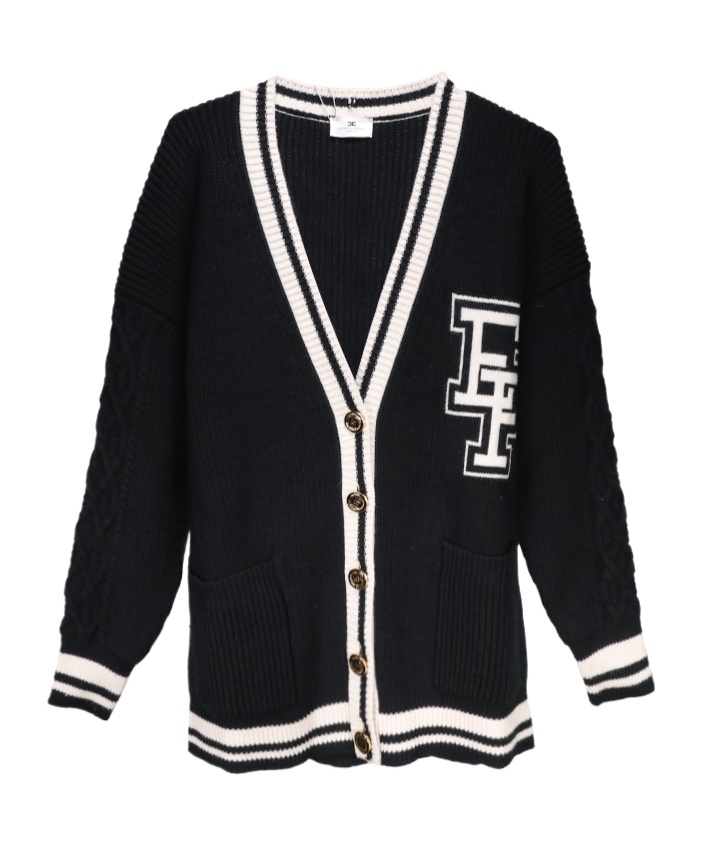 Elisabetta Franchi Logo Patch V-neck Cardigan In Black