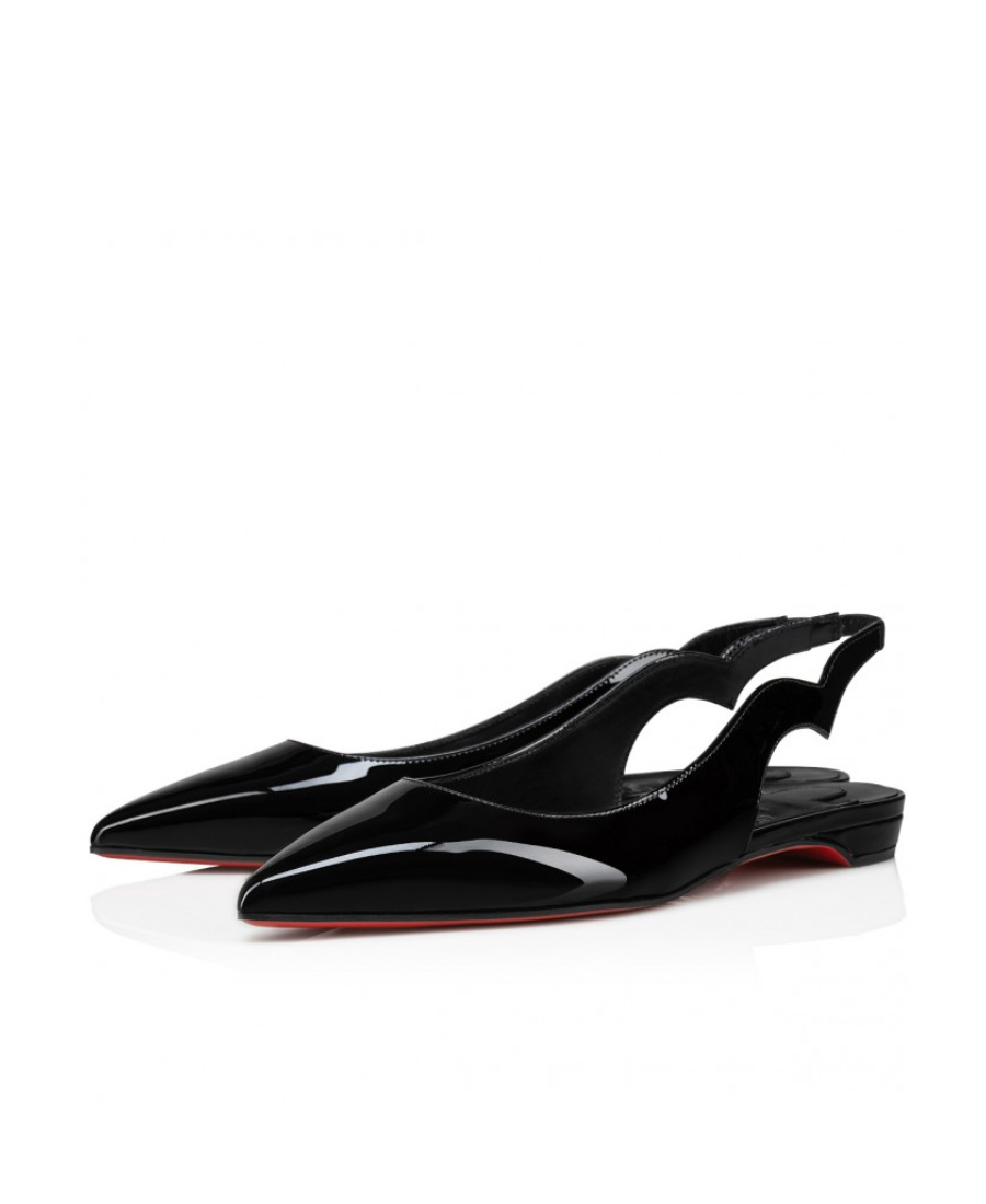 Christian Louboutin Hot Chickita Patent Red Sole Slingback Flats In Black