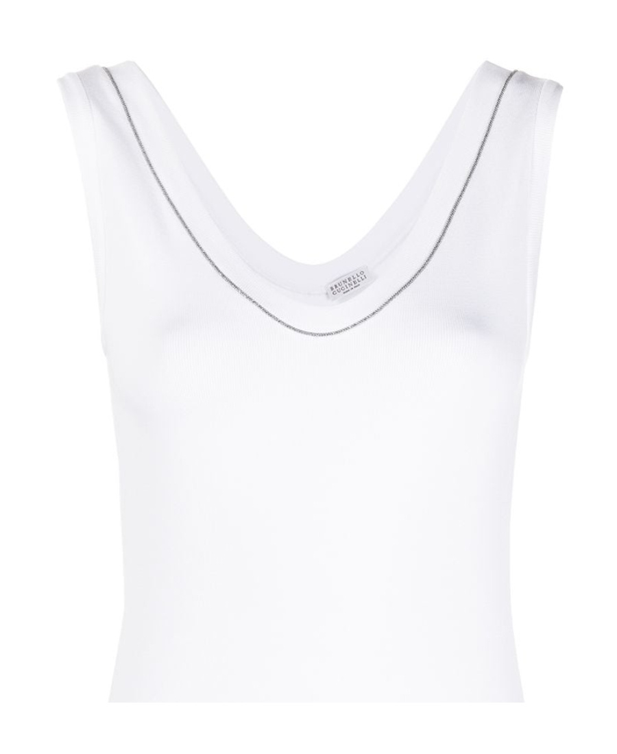 Brunello Cucinelli White Tank Top With Monile Detail In White