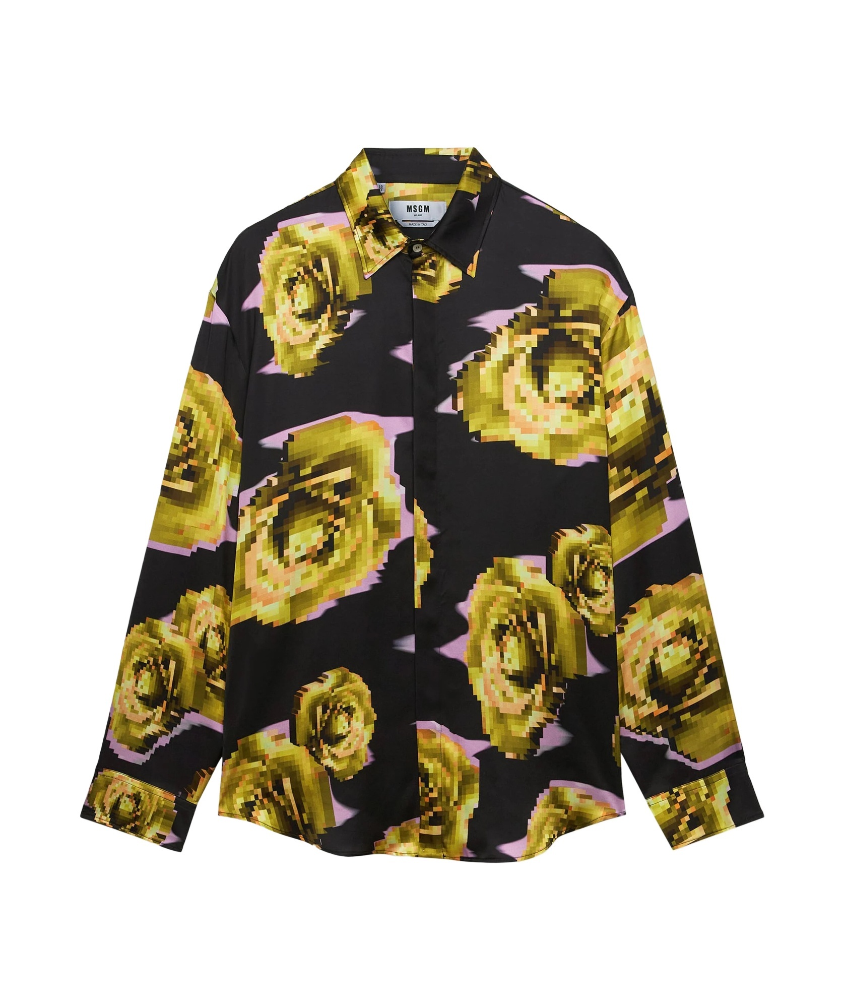 Msgm Pixelated Rose Print Shirt In Black