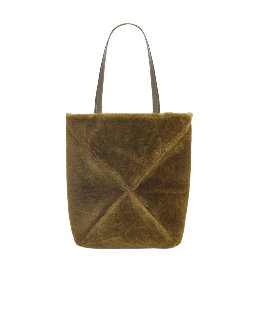 Loewe Puzzle Fold Logo Handbag In Deep Khaki Green