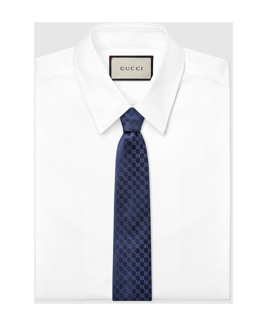 Gucci Gg Pattern Silk Tie In Blue