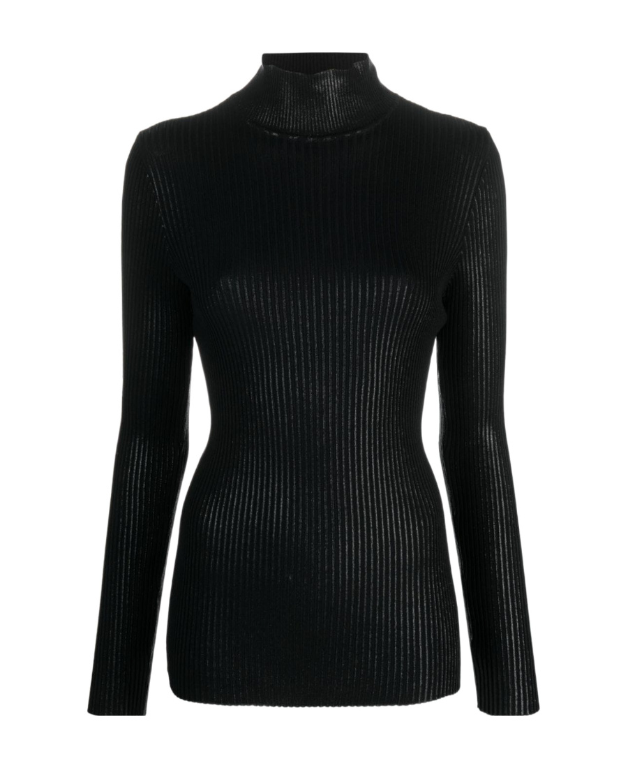 Alberta Ferretti High-neck Ribbed-knit Jumper In Black