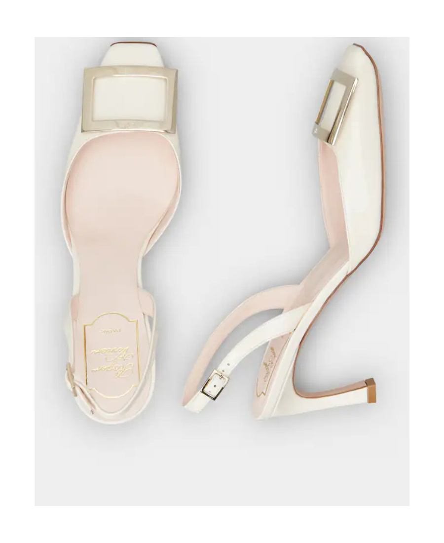 Roger Vivier Trompette 100 Metal Buckle Slingback Pumps In Leather In White